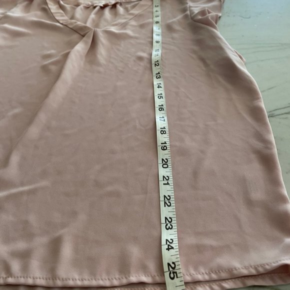 Philosophy Light Pink Flowy Dressy V-Neck Shirt Ruffle Short Sleeves - Picture 7 of 8